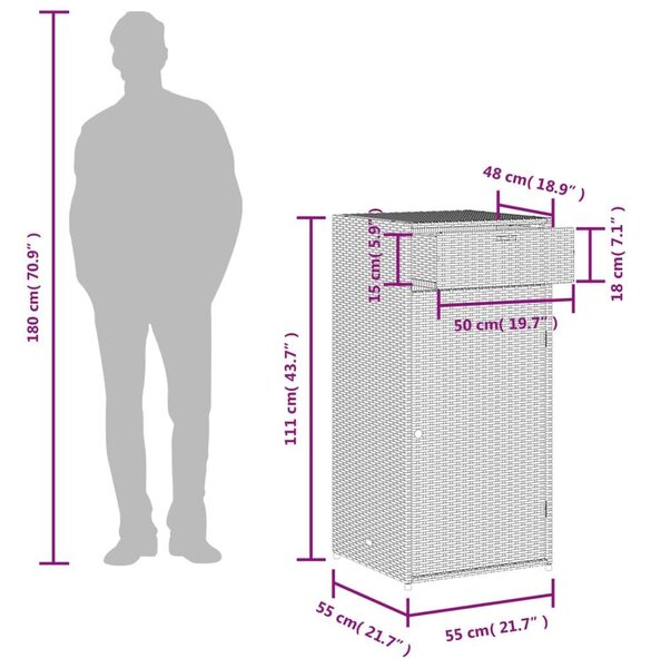 VidaXL bézs polyrattan kerti tárolószekrény 55 x 55 x 111 cm