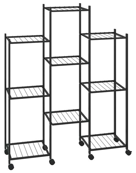Fekete vas virágtartó állvány kerekekkel 83 x 25 x 103,5 cm