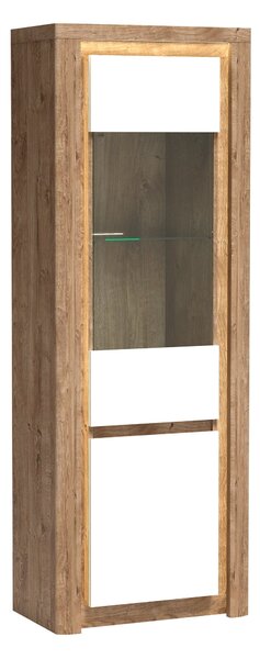 Könyvespolc Etrmona 103, Zárt, Ajtókkal, Edzett üveg, Laminált forgácslap, 197x71x41cm, Ribbeck tölgy, Fényes fehér