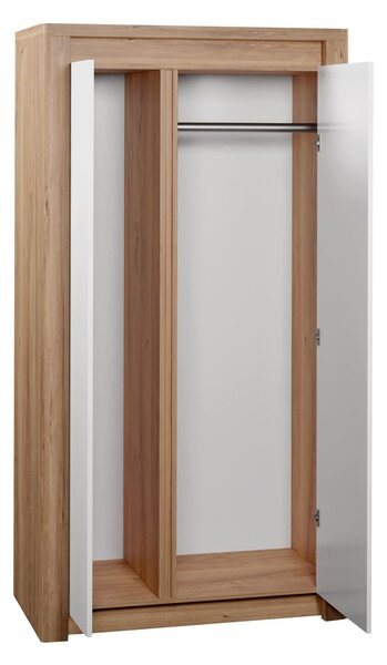 Gardróbszekrény Etrmona 100, Laminált forgácslap, 197x98x59cm, Fényes fehér, Ribbeck tölgy