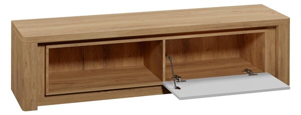 TV-állvány Etrmona 108, Laminált forgácslap, 42x162x41cm, Ribbeck tölgy, Fényes fehér
