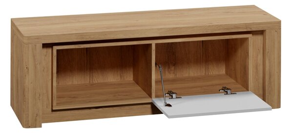 TV-állvány Etrmona 109, Laminált forgácslap, 42x124x41cm, Ribbeck tölgy, Fényes fehér