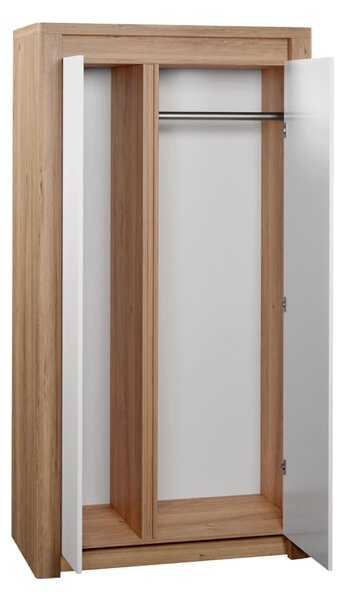 Gardróbszekrény Etrmona 100, Laminált forgácslap, 197x98x59cm, Ribbeck tölgy, Fényes fehér