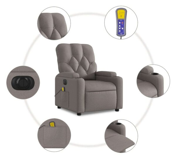 VidaXL tópszínű szövet elektromos dönthető masszázsfotel