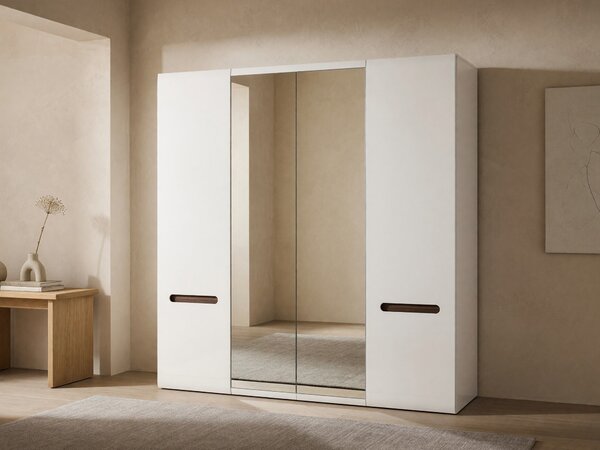 Gardróbszekrény Serveso 127, Közepes sűrűségű farostlemez, Laminált forgácslap, 210x220x57cm, Fényes fehér, Fehér