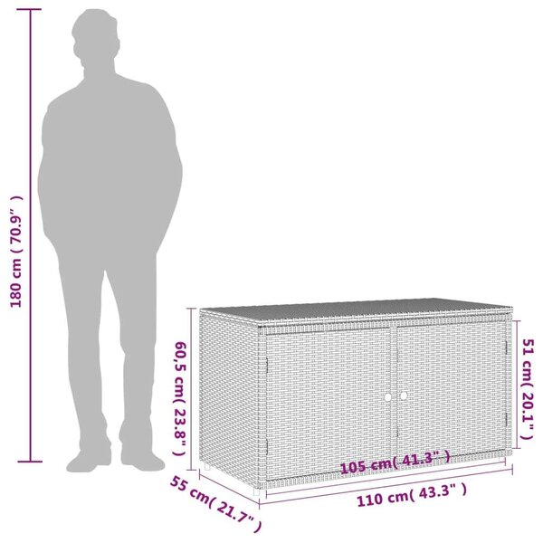 VidaXL fekete polyrattan kerti tárolószekrény 110 x 55 x 60,5 cm