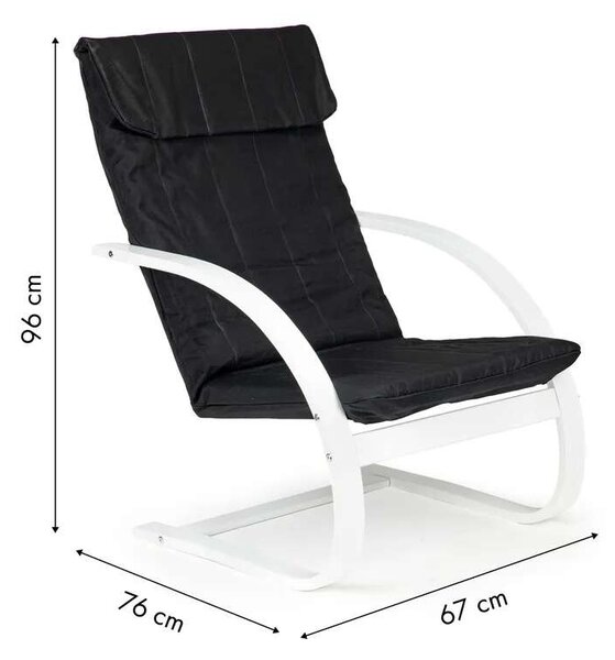 ModernHome Finn Hintaszék nyugágy nappaliba - Fehér, Fekete