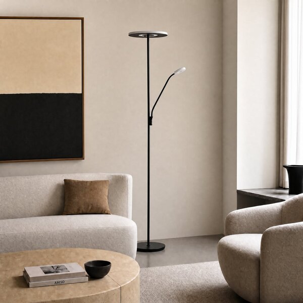 Állólámpa Lucande, Raymond, dimmable, Fekete, Nappali, Fém, Modern