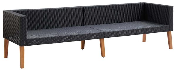 Háromszemélyes fekete polyrattan kerti kanapé párnákkal