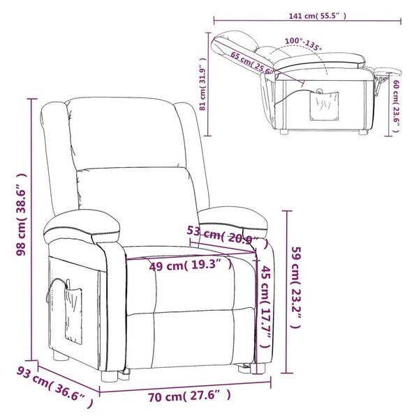 VidaXL Masszázsfotel - Dönthető, Krémszínű Szövet