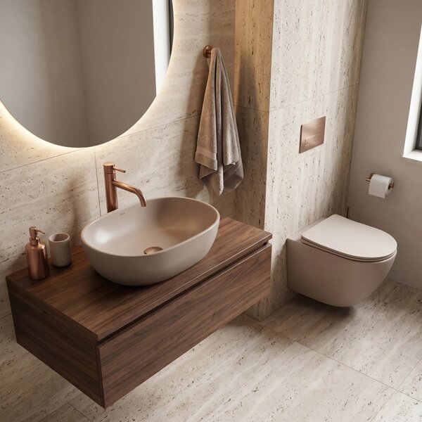 Focus Fali WC Csésze Szett + Pultra Szerelhető Mosdó Rea Focus Taupe