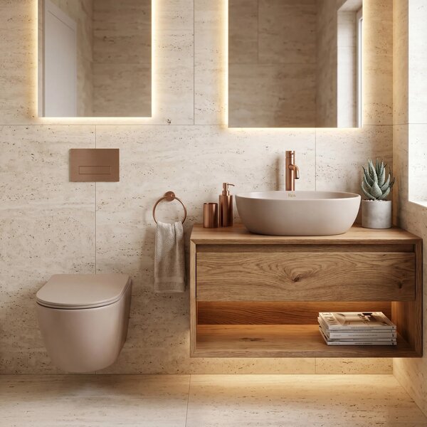 Focus Fali WC Csésze Szett + Pultra Szerelhető Mosdó Rea Focus Taupe