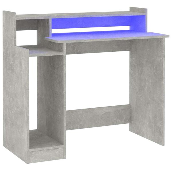 Betonszürke szerelt fa íróasztal LED-ekkel 97 x 45 x 90 cm