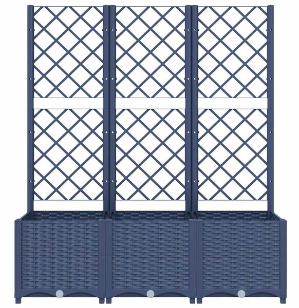 Kékszürke PP rácsos kerti ültetőláda 120 x 40 x 136 cm