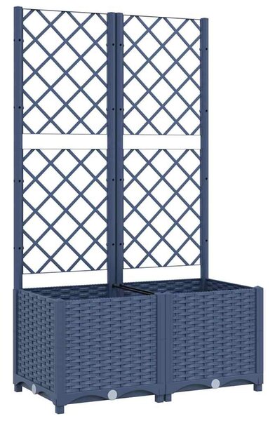 Kék-szürke kerti virágláda ráccsal 80 x 40 x 136 cm PP