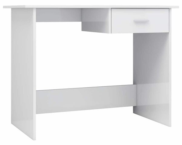 Magasfényű fehér szerelt fa íróasztal 100 x 50 x 76 cm