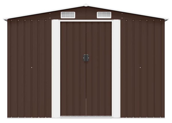 Barna fém kerti fészer 257 x 298 x 178 cm