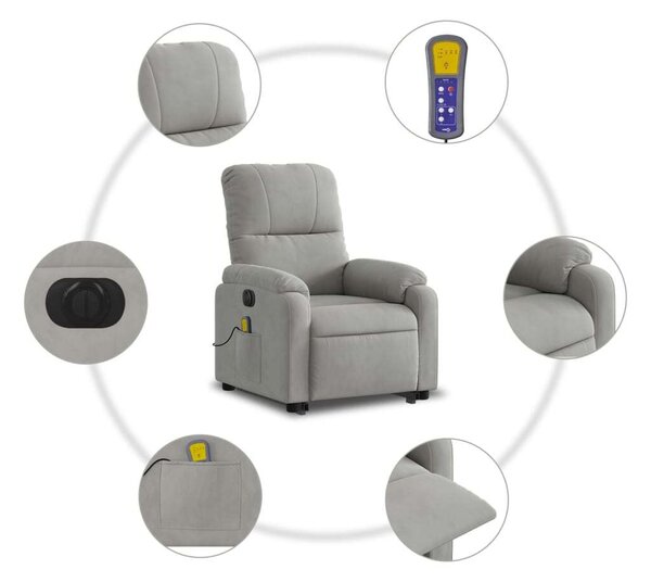 VidaXL világosszürke mikroszálas szövet elektromos álló masszázsfotel