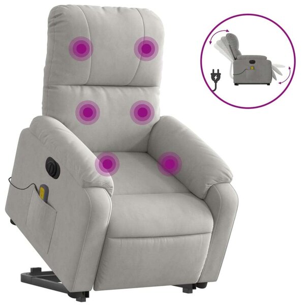 VidaXL világosszürke mikroszálas szövet elektromos álló masszázsfotel