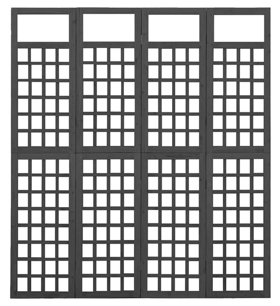 4 paneles fekete tömör fenyő térelválasztó/lugasrács 161x180 cm