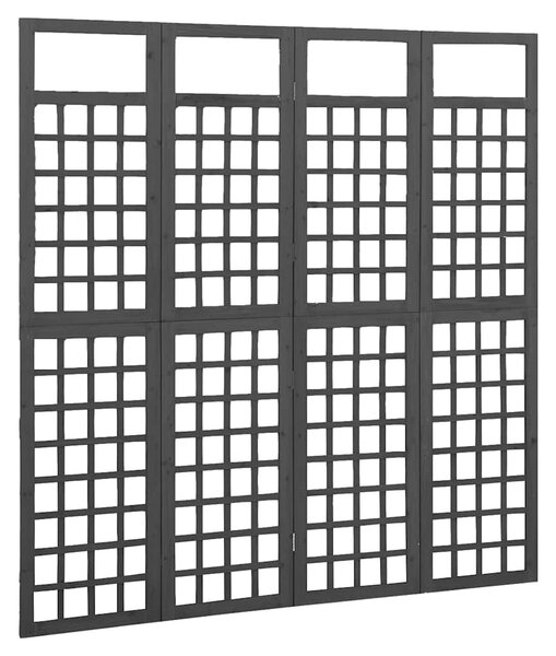 4 paneles fekete tömör fenyő térelválasztó/lugasrács 161x180 cm