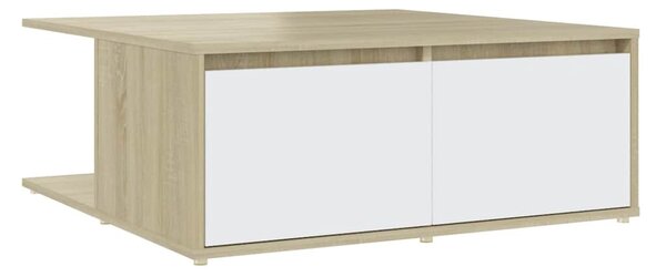 Fehér és tölgyszínű szerelt fa dohányzóasztal 80 x 80 x 31 cm
