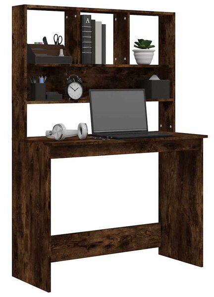 Füstös tölgy szerelt fa íróasztal polcokkal 102 x 45 x 148 cm