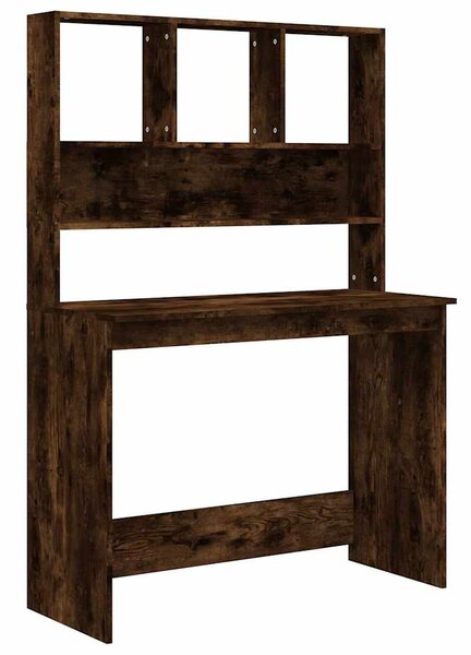 Füstös tölgy szerelt fa íróasztal polcokkal 102 x 45 x 148 cm