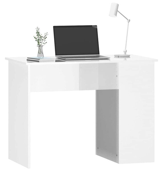 Magasfényű fehér színű szerelt fa íróasztal 100x55x75 cm