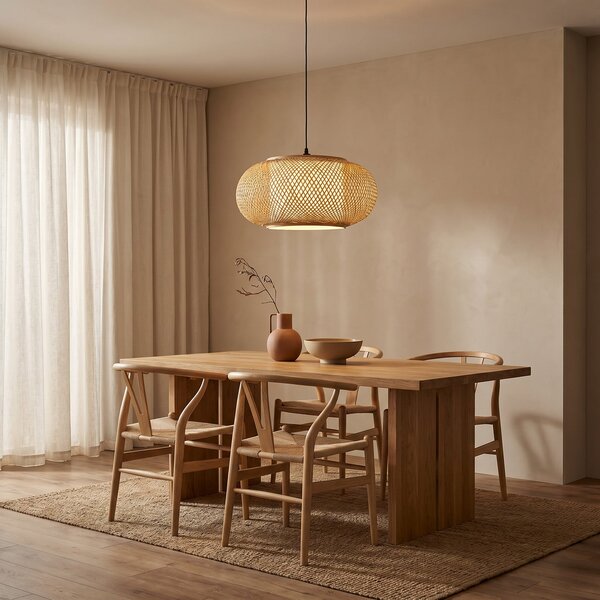Függőlámpa Lindby, Romaine, dimmable, Fa, Nappali, Bambusz, Skandináv