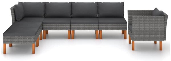 7 részes szürke polyrattan és eukaliptuszfa kerti ülőgarnitúra