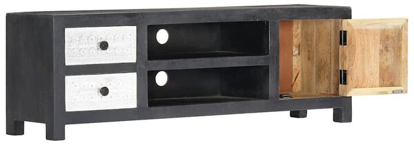 Szürke/fehér kézzel faragott mangófa TV-szekrény 120x30x40 cm