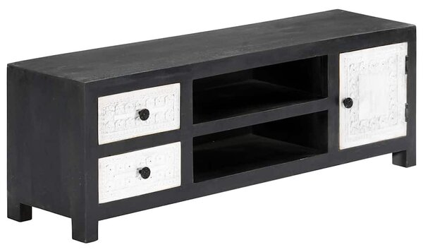 Szürke/fehér kézzel faragott mangófa TV-szekrény 120x30x40 cm
