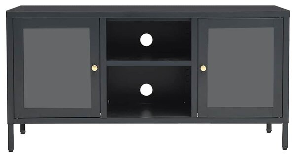 Antracitszürke acél és üveg TV-szekrény 105 x 35 x 52 cm