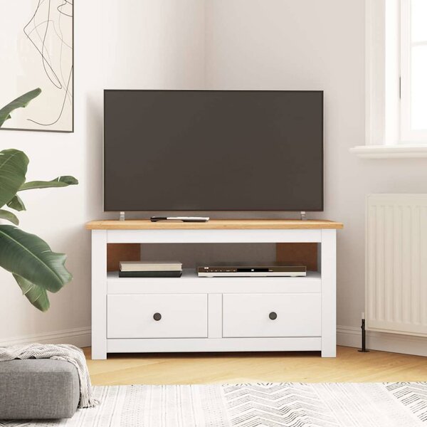 Fehér tömör fenyőfa sarok TV-szekrény 93 x 49 x 49 cm