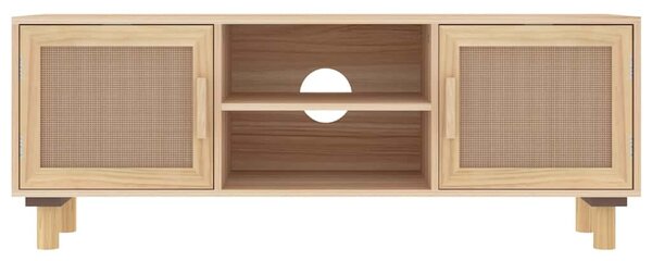 Barna fenyőfa és természetes rattan TV-szekrény 105x30x40 cm