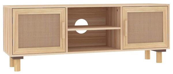 Barna fenyőfa és természetes rattan TV-szekrény 105x30x40 cm
