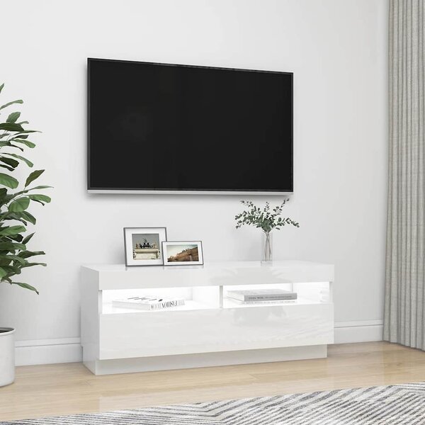 Magasfényű fehér TV-szekrény LED-lámpákkal 100 x 35 x 40 cm