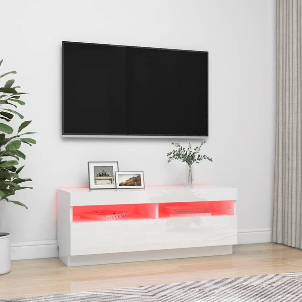 Magasfényű fehér TV-szekrény LED-lámpákkal 100 x 35 x 40 cm