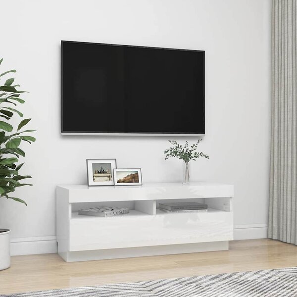 Magasfényű fehér TV-szekrény LED-lámpákkal 100 x 35 x 40 cm