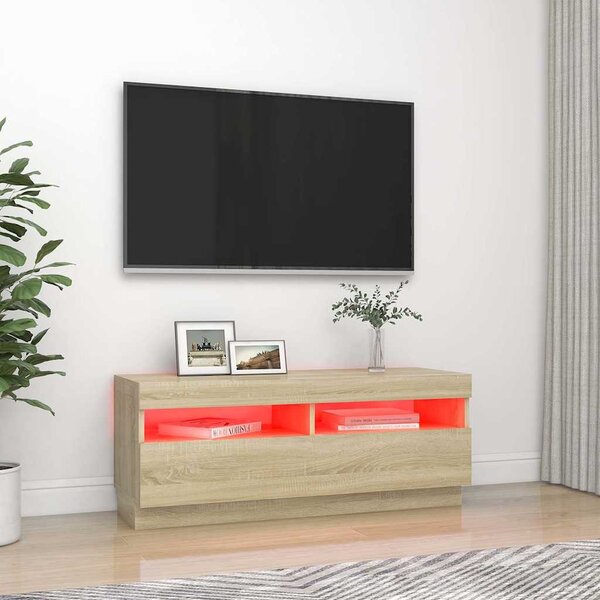 Sonoma tölgy színű TV-szekrény LED-lámpákkal 100 x 35 x 40 cm