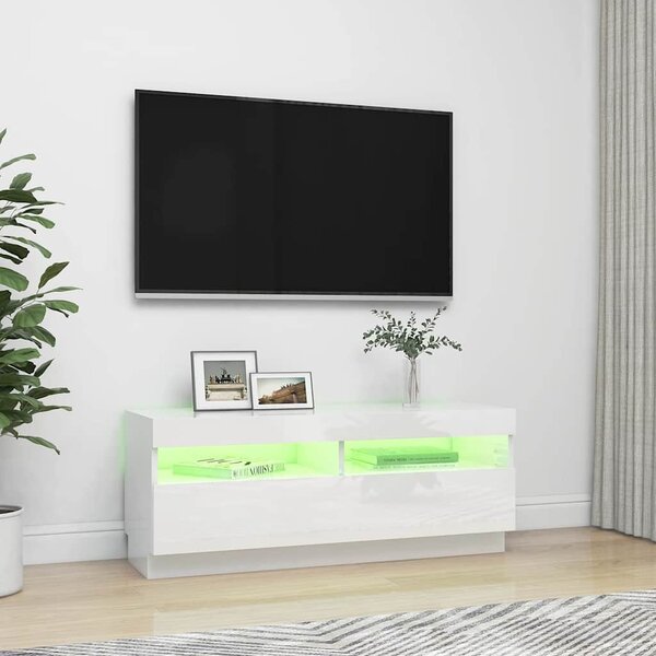 Magasfényű fehér TV-szekrény LED-lámpákkal 100 x 35 x 40 cm