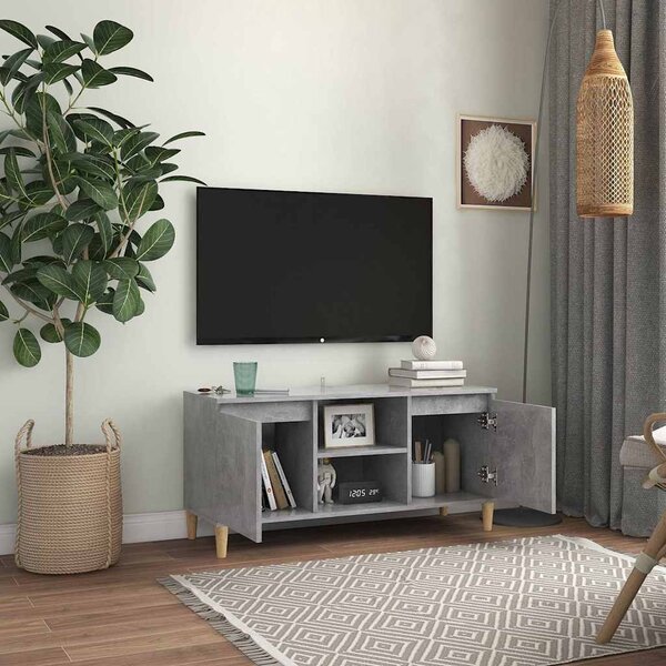 Betonszürke TV-szekrény tömör falábakkal 103,5 x 35 x 50 cm