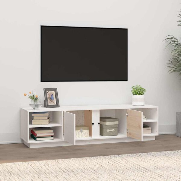 Fehér tömör fenyőfa TV-szekrény 156 x 40 x 40 cm