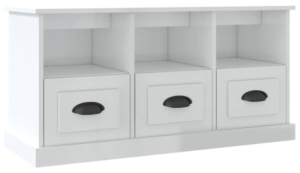 Fehér magasfényű szerelt fa TV-szekrény 100x35x50 cm