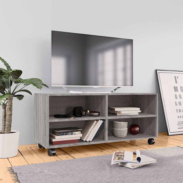 Szürke sonoma színű szerelt fa TV-szekrény görgőkkel 90x35x35cm