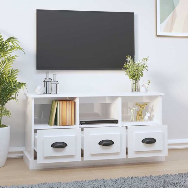 Fehér magasfényű szerelt fa TV-szekrény 100x35x50 cm