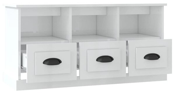 Fehér magasfényű szerelt fa TV-szekrény 100x35x50 cm