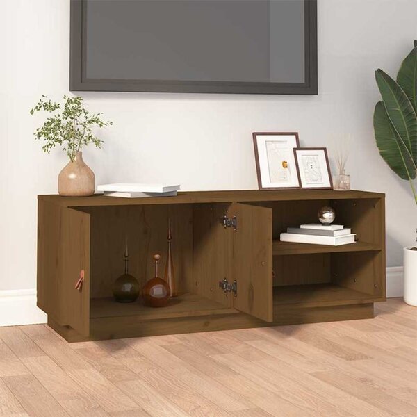 Mézbarna tömör fenyőfa TV-szekrény 105 x 34 x 40 cm