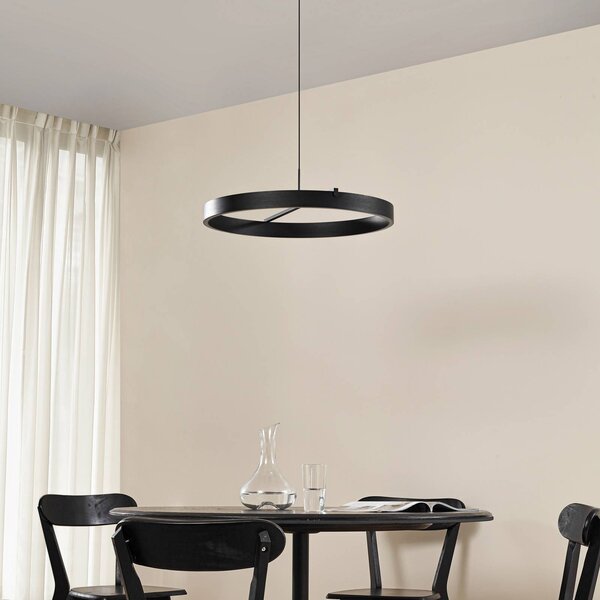 Lucande LED lógó lámpa Rovan, Ø 60 cm, fekete, CCT, dimmelhető, dimmelhető, Fekete, Nappali / Étkező, fém, Modern